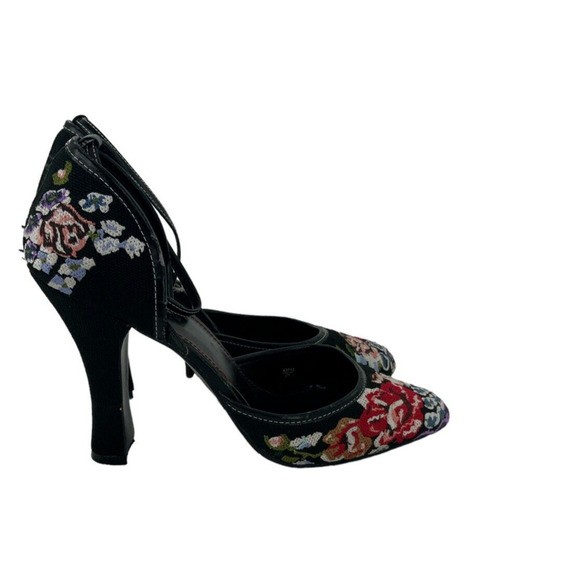 Highlights Shoes Size 9.5 Floral Embroidered Pointed Toe Ankle Strap Heels - Picture 1 of 12